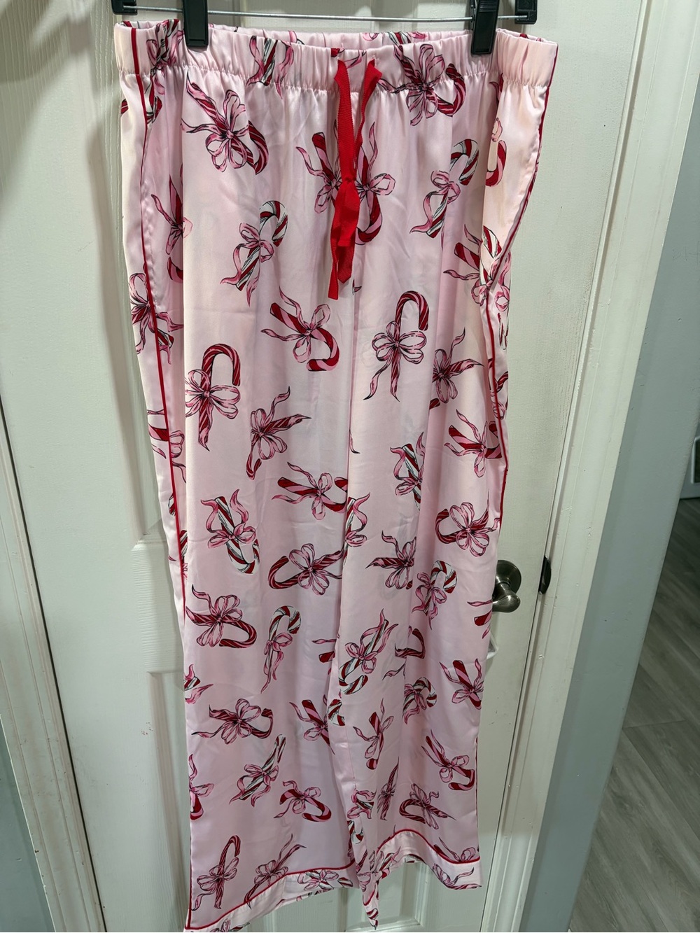 Victoria's Secret Pink Candy Cane Bow Pajama Bottoms with Red Drawstring